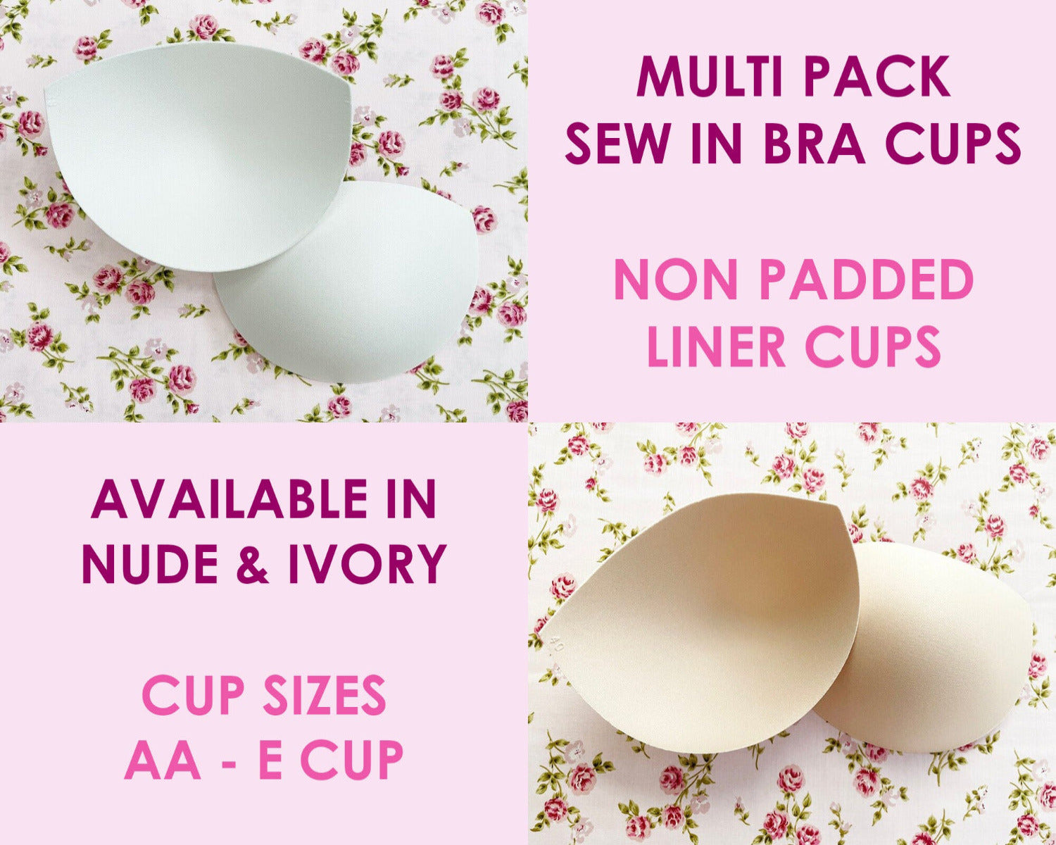 Sew in Bra Cups - Perfect for Dressmaking & Bridal Alterations - IVORY BRA  CUPS - Sizes A - E Cup